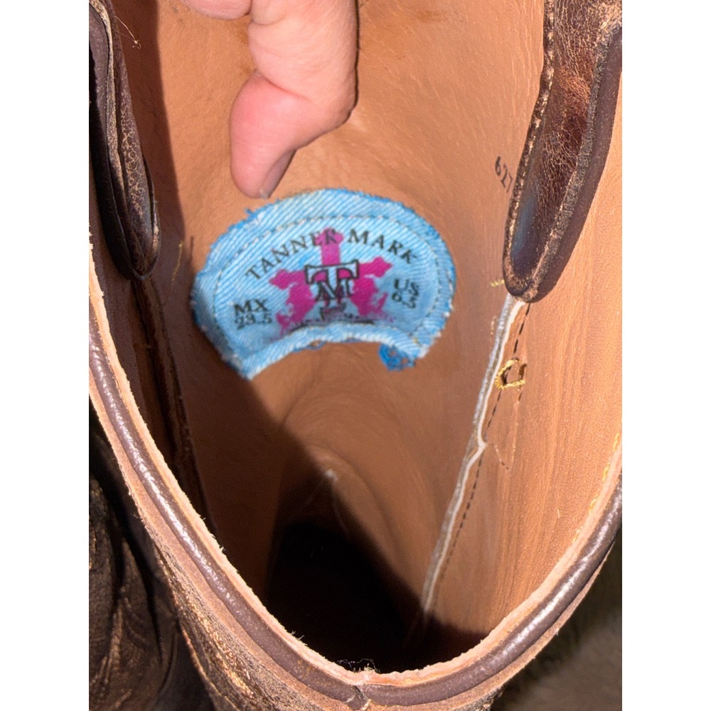 Tanner Mark Brown Distressed Leather Snip Toe Western Cowboy Boots Womens 6.5 - Picture 8 of 10